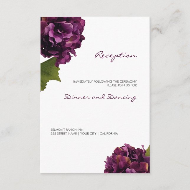 Purple Hydrangea - floral reception card (Front)