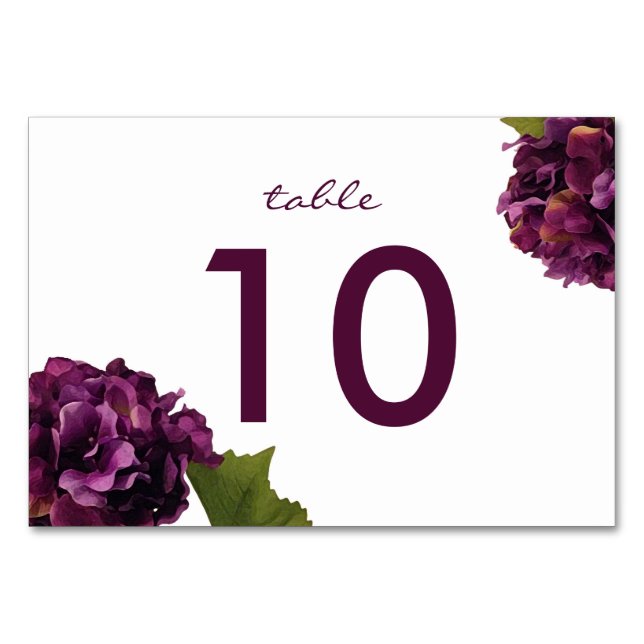 Purple Hydrangea - floral table number card (Front)