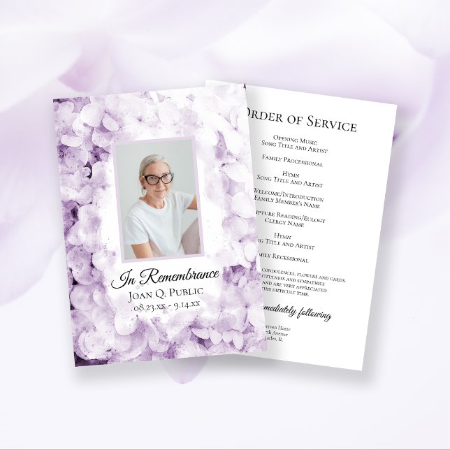 Purple Hydrangea Flowers Funeral Memorial Service Program (Creator Uploaded)