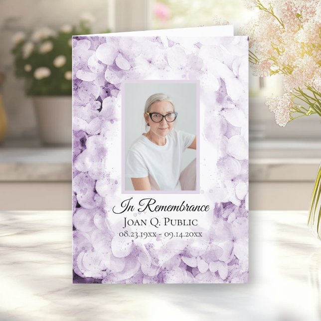 Purple Hydrangea Flowers Funeral Service Folded Program (Creator Uploaded)