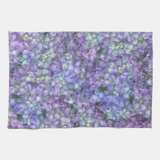 Purple hydrangea flowers tea towel