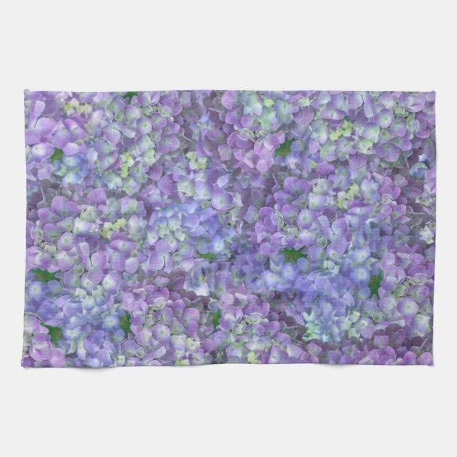Purple hydrangea flowers tea towel (Horizontal)