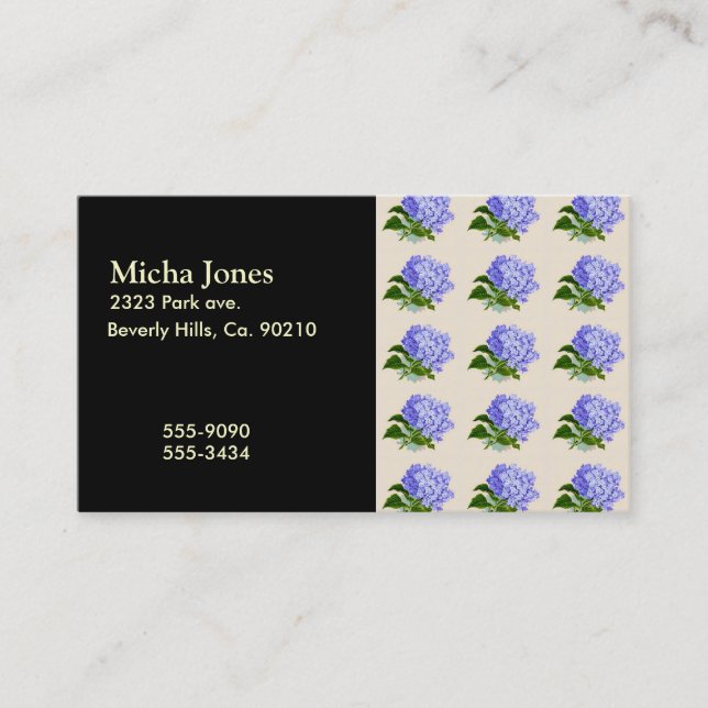 Purple Hydrangea Flowers Vintage Pattern Business Card (Front)