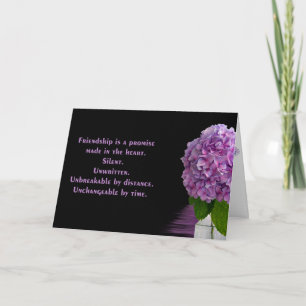 purple hydrangea in bottle for Friendship Card