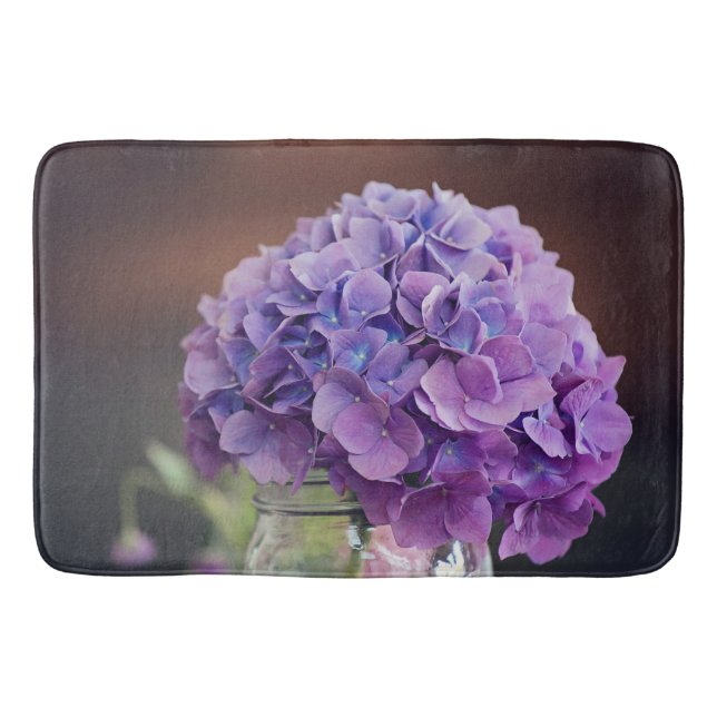 Purple Hydrangea in Mason Jar Photograph Bath Mat (Front)