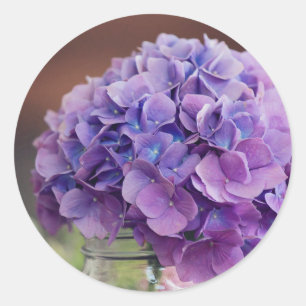 Purple Hydrangea in Mason Jar Photograph Classic Round Sticker