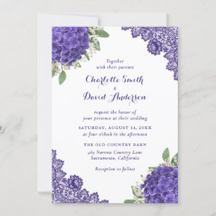Purple Hydrangea Lace Wedding Invitations