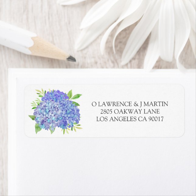 Purple Hydrangea Leaves Floral Wedding Return Address Label (Insitu)