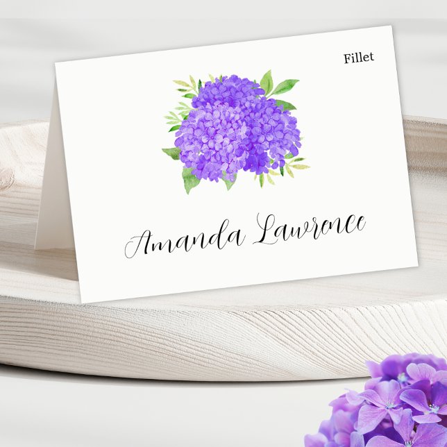 Purple Hydrangea Name Meal Option Place Cards (Creator Uploaded)