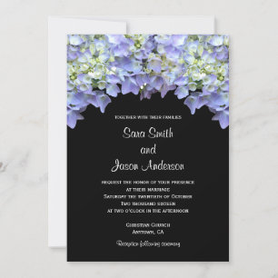 Purple Hydrangea on Black Background Wedding Invitation