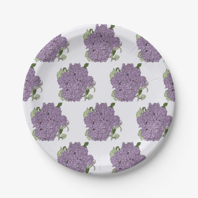 Purple hydrangea  paper plate (Front)
