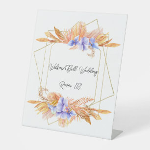 Purple Hydrangea Petals Geometric Frame Wedding Pedestal Sign