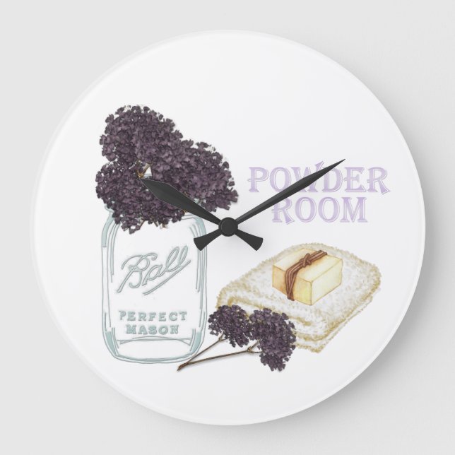 Purple Hydrangea Round Bathroom Wall Clock (Front)