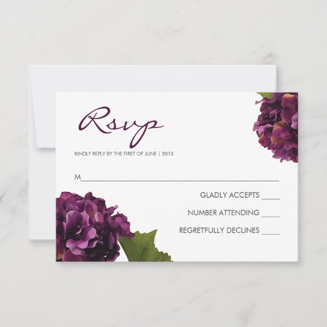 Purple Hydrangea - RSVP response card (Front)
