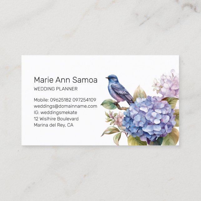 Purple Hydrangea Stand Out with Charm  Business Card (Back)