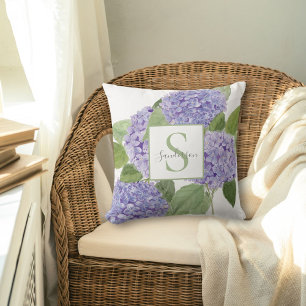 Purple Hydrangea Watercolor Cushion