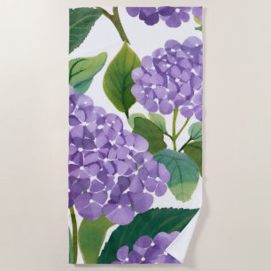 Purple Hydrangea Watercolor Floral Coastal Beach Towel