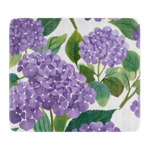 Purple Hydrangea Watercolor Floral Coastal Cutting Board