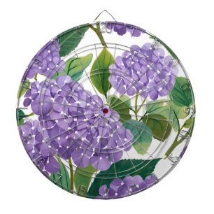 Purple Hydrangea Watercolor Floral Coastal Dartboard