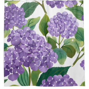 Purple Hydrangea Watercolor Floral Coastal Shower Curtain
