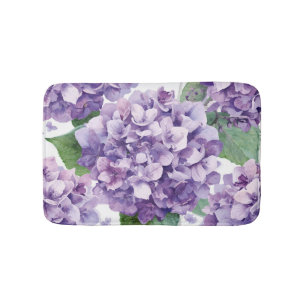 Purple Hydrangea Watercolor Floral Lavender Bloom Bath Mat
