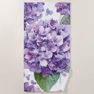 Purple Hydrangea Watercolor Floral Lavender Bloom Beach Towel
