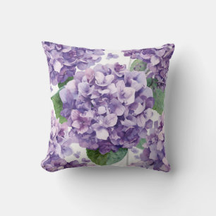 Purple Hydrangea Watercolor Floral Lavender Bloom Cushion