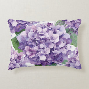 Purple Hydrangea Watercolor Floral Lavender Bloom Decorative Cushion