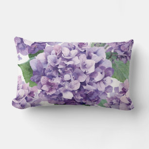 Purple Hydrangea Watercolor Floral Lavender Bloom Lumbar Cushion
