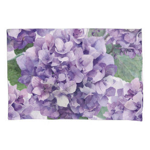 Purple Hydrangea Watercolor Floral Lavender Bloom Pillowcase