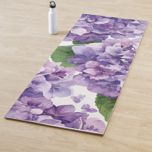 Purple Hydrangea Watercolor Floral Lavender Bloom Yoga Mat