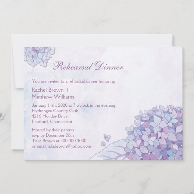 Purple Hydrangea Wedding Rehearsal Dinner Invitation (Front)