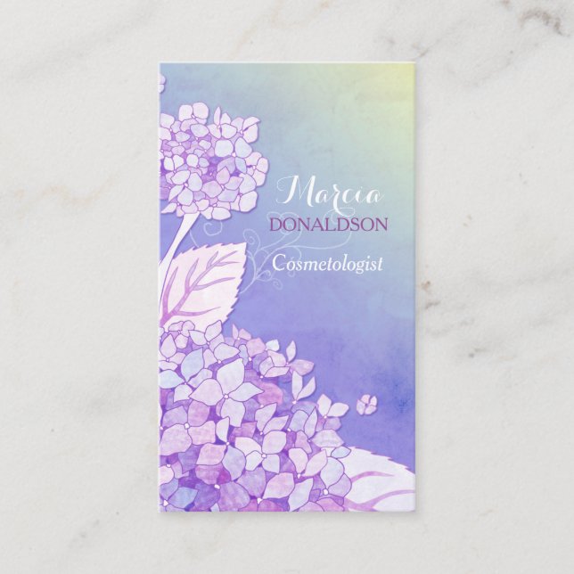 Purple Hydrangeas Cosmetologist Business Cards (Front)