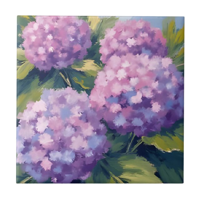 Purple Hydrangeas Floral Watercolor Ceramic Tile (Front)