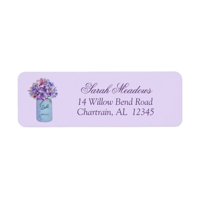 Purple Hydrangeas In Ball Mason Jar Return Address Label (Front)