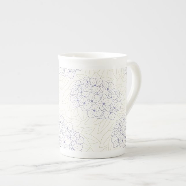 Purple Hydrangeas outline Bone China Mug (Front Right)