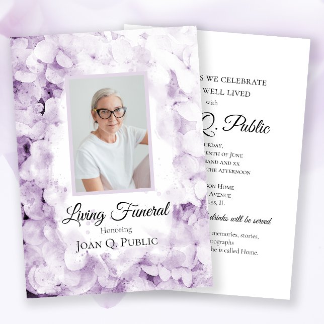 Purple Hydrangeas Watercolor Living Funeral Party Invitation (Creator Uploaded)