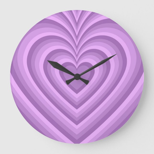 Purple Hypnotic Heart Love Pattern Large Clock (Front)