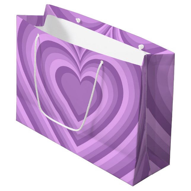 Purple Hypnotic Heart Love Pattern Large Gift Bag (Front Angled)