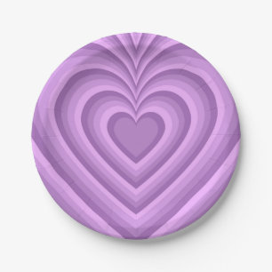 Purple Hypnotic Heart Love Pattern Paper Plate