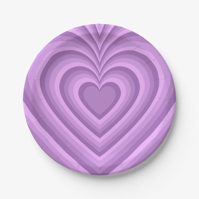 Purple Hypnotic Heart Love Pattern Paper Plate (Front)