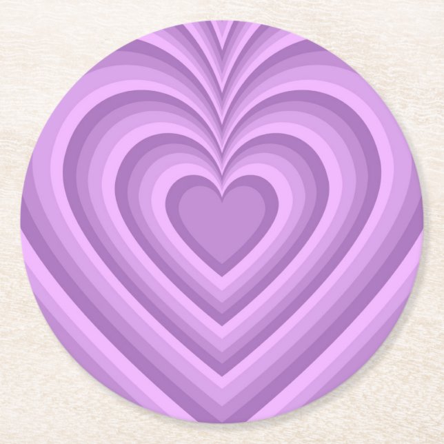 Purple Hypnotic Heart Love Pattern Round Paper Coaster (Front)