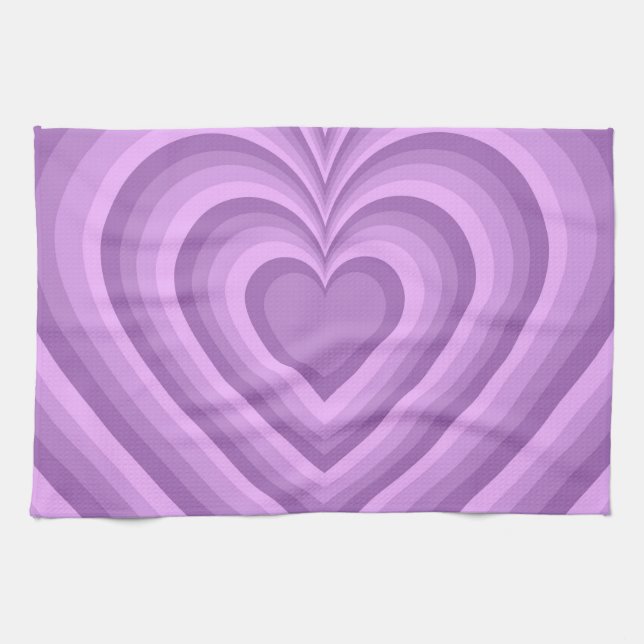 Purple Hypnotic Heart Love Pattern Tea Towel (Horizontal)