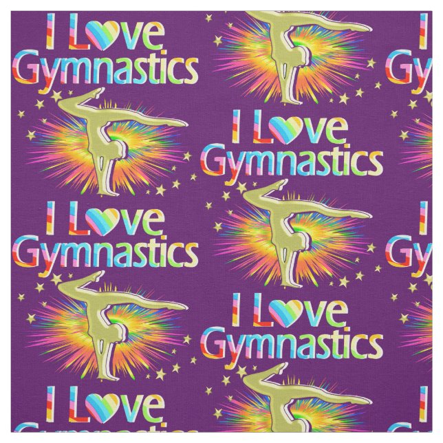 PURPLE I LOVE GYMNASTICS FABRIC (Swatch)