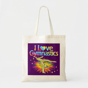 PURPLE I LOVE GYMNASTICS TOTE BAG