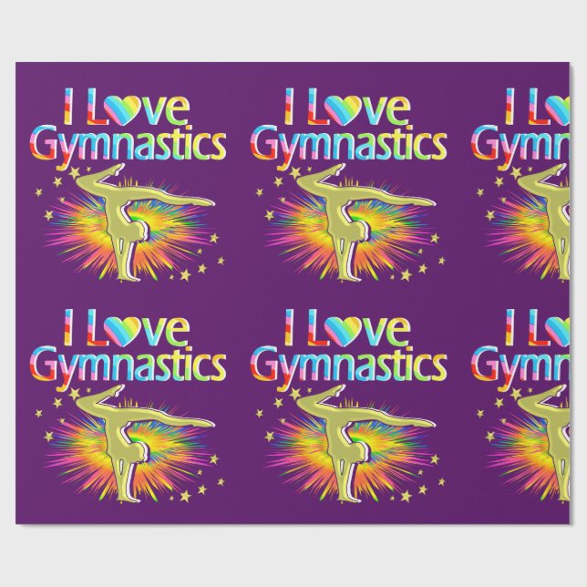 PURPLE I LOVE GYMNASTICS WRAPPING PAPER (Flat)