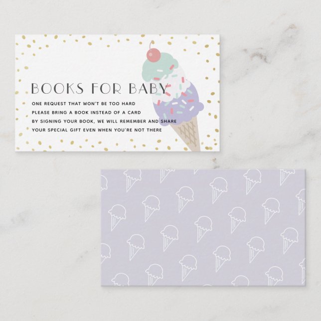 Purple Ice Cream Gold Baby Shower Book Request Enclosure Card (Front/Back)