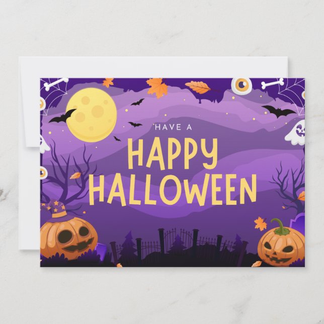 Purple Illustrative Happy Halloween Holiday Card (Front)