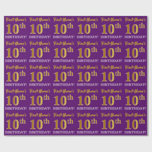 Purple, Imitation Gold Look "10th BIRTHDAY" Wrapping Paper