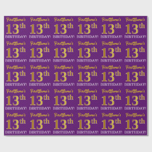 Purple, Imitation Gold Look "13th BIRTHDAY" Wrapping Paper